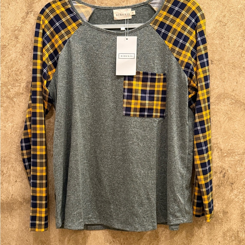 Gray and Plaid Long Sleeve Shirt